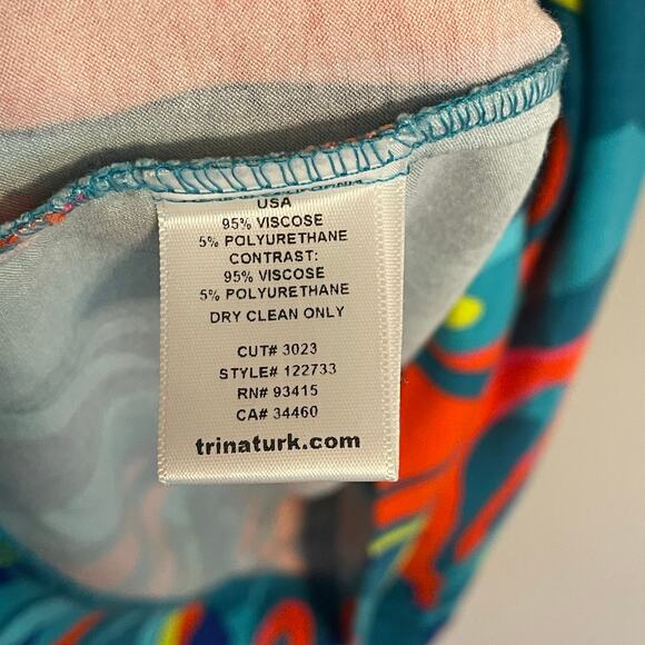 Trina Turk Dress 6 Boho Mod Colorful Short Sleeve V-Neck Stretch Resort Vacation - Picture 9 of 9